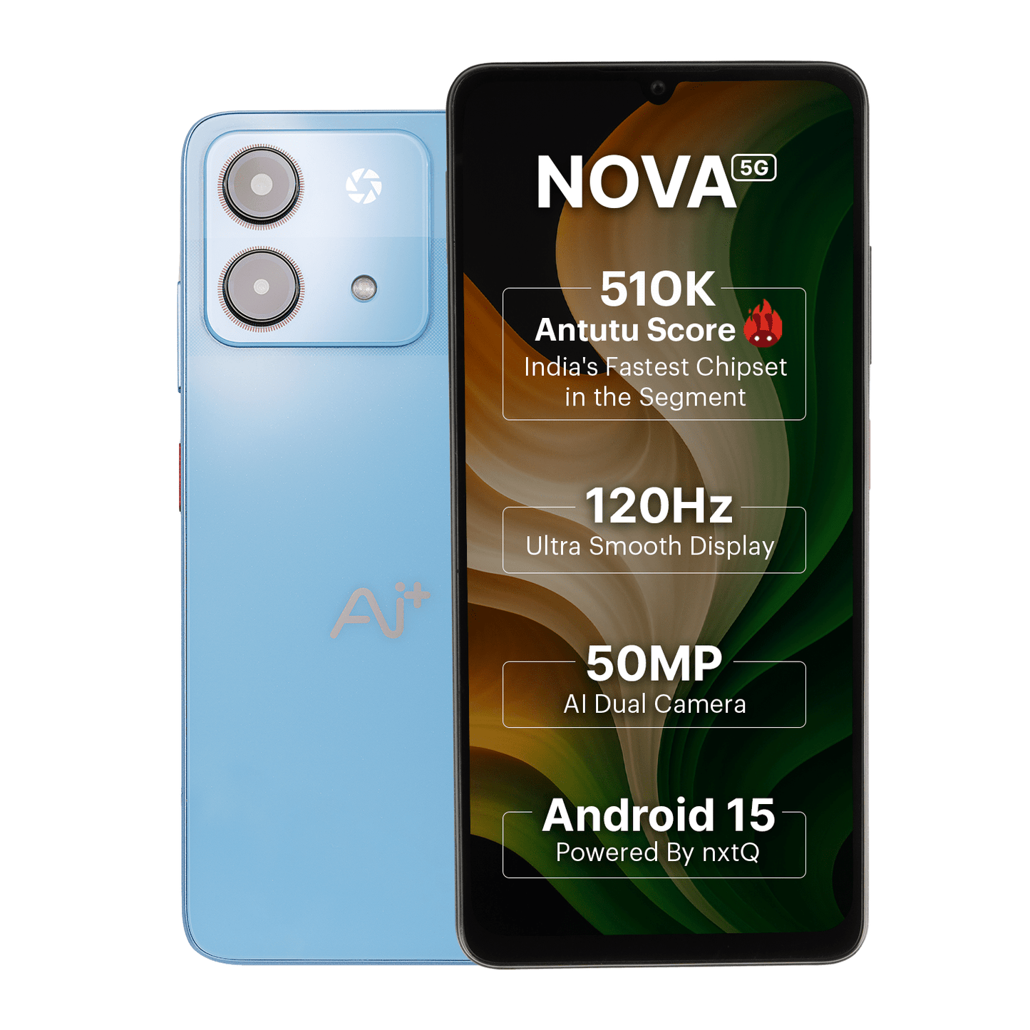 AI+ Nova 5G (Blue) Front side and back side