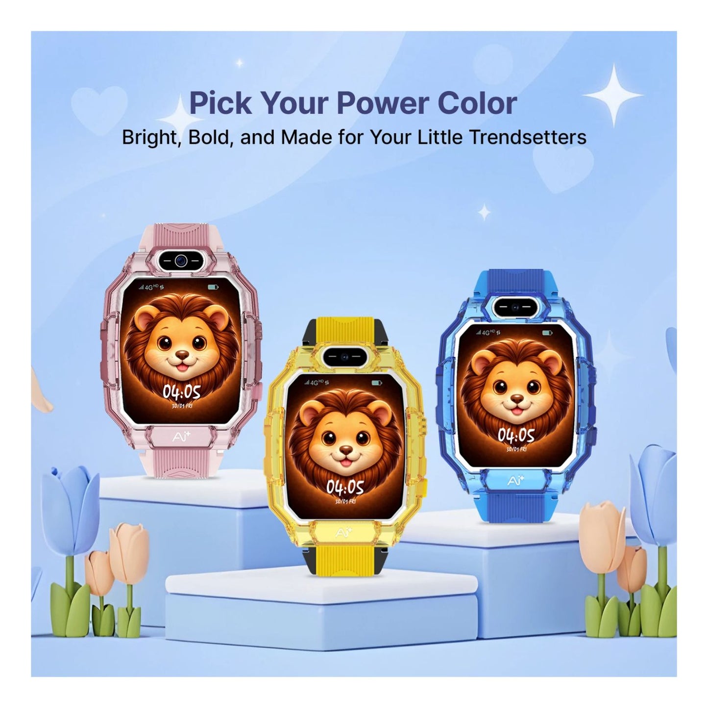 Ai+ NovaWatch Kids 4G with Live GPS, Video Call, SOS & Geo-Fencing Smartwatch (Sunny Yellow Strap, Free Size)