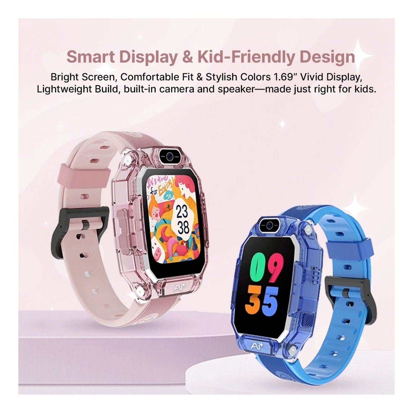 Ai+ NovaWatch Kids 4G with Live GPS, Video Call, SOS & Geo-Fencing Smartwatch (Magic Pink Strap, Free Size)