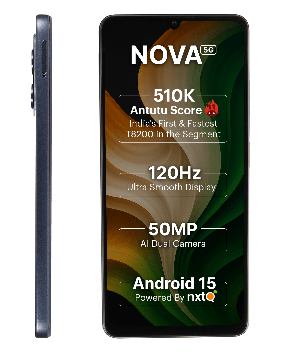 AI+ Nova 5G (Black) Front side and left side