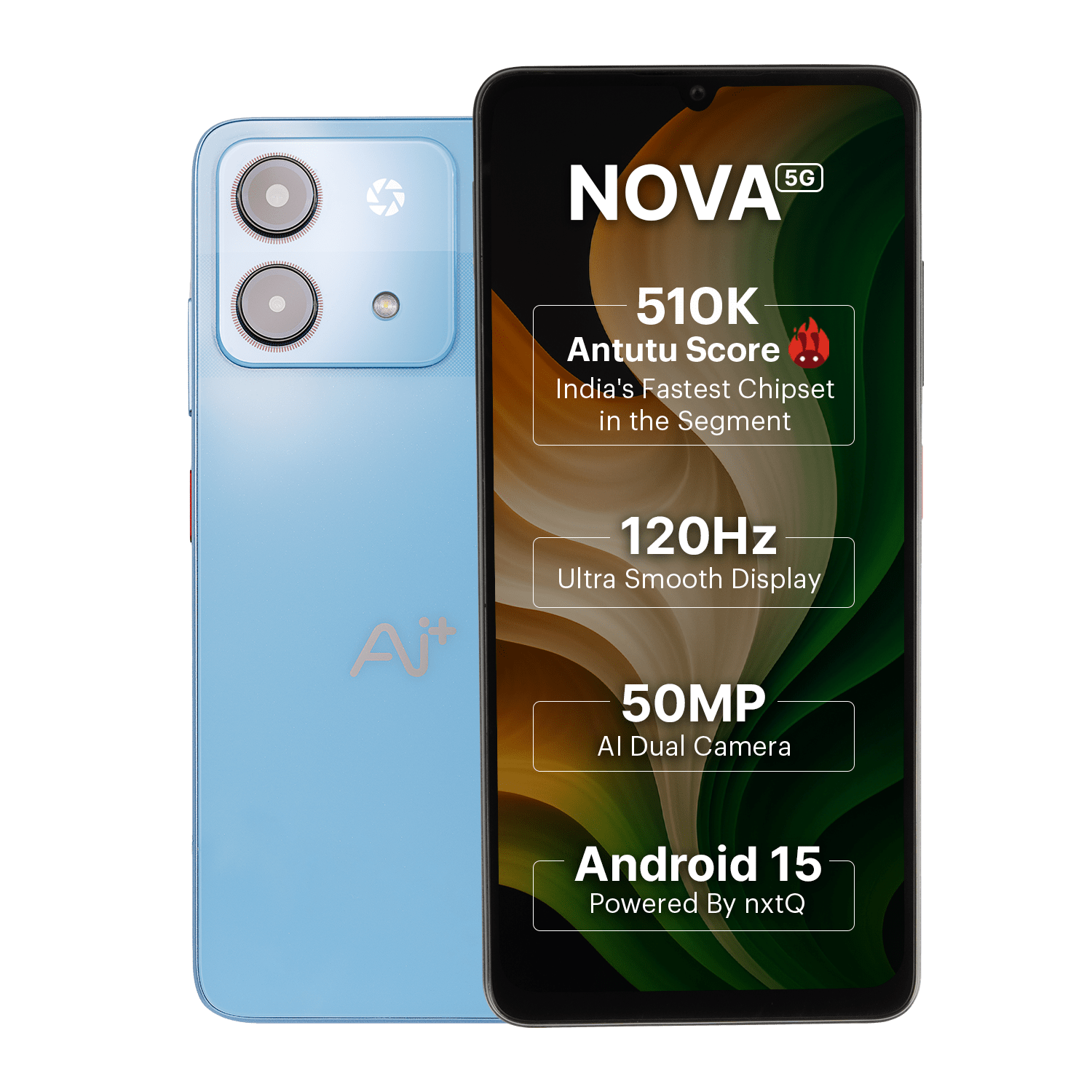 AI+ Nova 5G (Blue) Front side and back side 