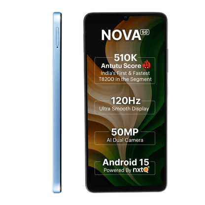 AI+ Nova 5G (Blue) Front side and left side
