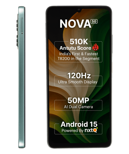 AI+ Nova 5G (Green) Front side and left side