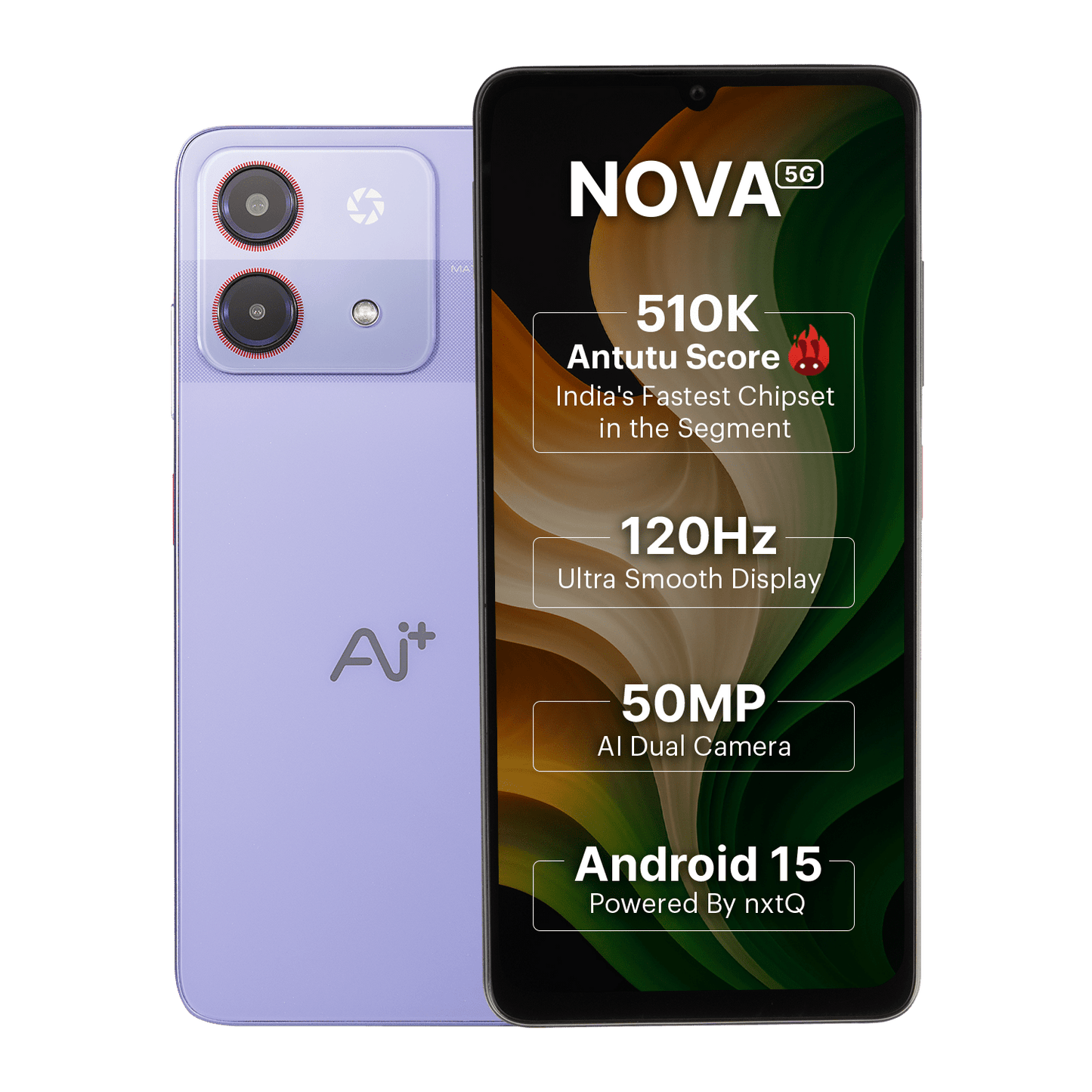 AI+ Nova 5G (Purple) Front side and back side 
