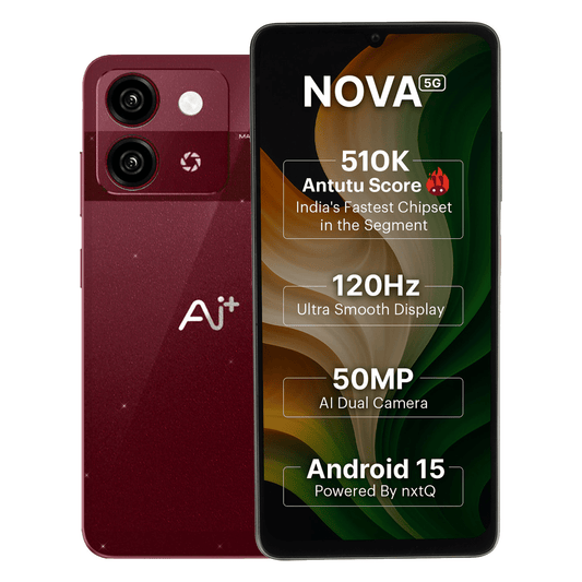 AI+ Nova 5G (Sparkle Red) Front and back side