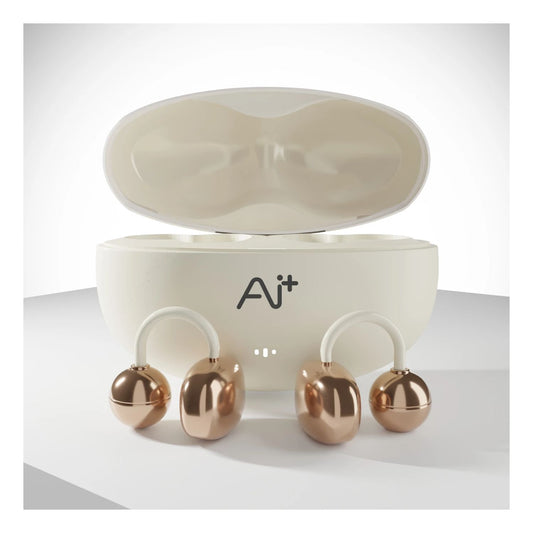 NovaPod Clips 22H Playtime, Ultra-Light, Dual Mic, IPX4, Stylish Attachments Bluetooth Headset (Gold Chrome, True Wireless)