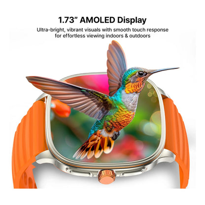 Ai+ NovaWatch Active 9mm Slim, 1.73" AMOLED Display, BT Calling, IP68 Smartwatch (Bright Orange Strap, Free Size)