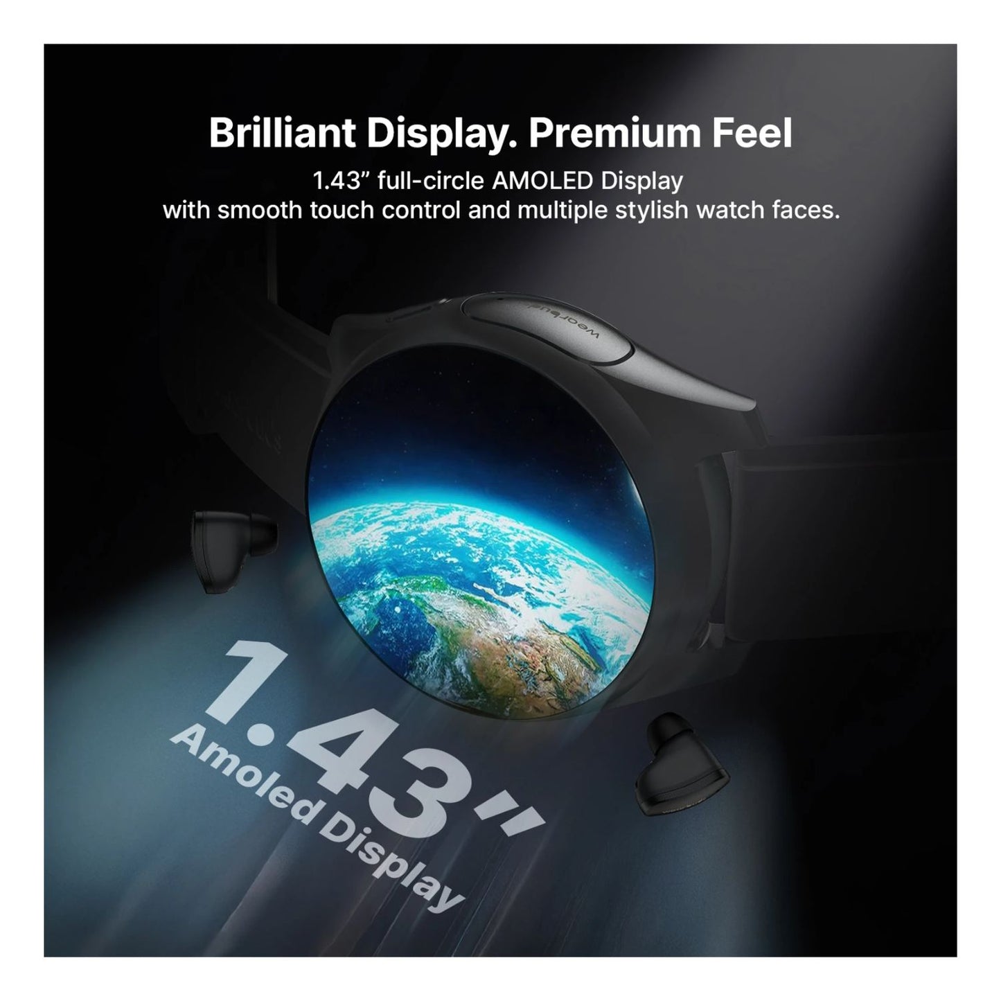 Ai+ Wearbuds with Built-in TWS, ENC & Sports Modes, Health Suite Smartwatch (Midnight Black Strap, Free Size)