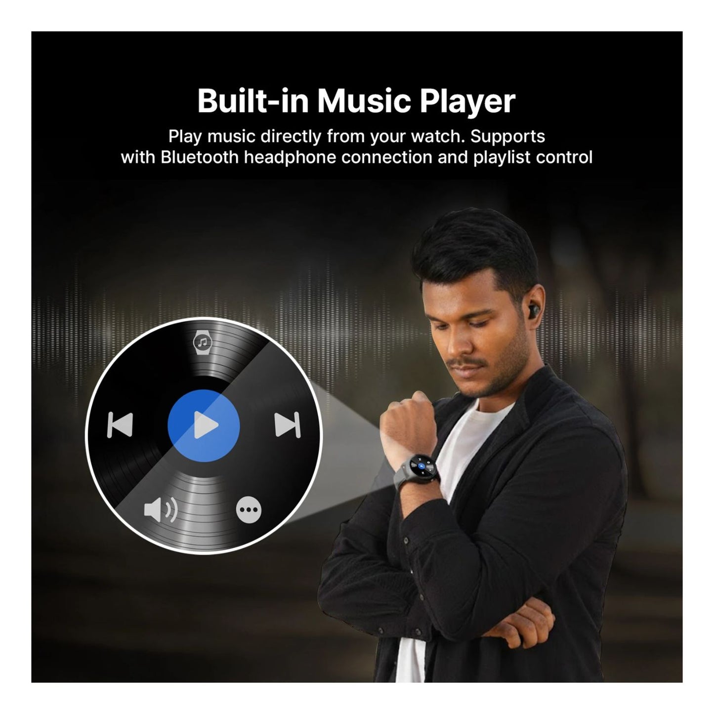 Ai+ Wearbuds with Built-in TWS, ENC & Sports Modes, Health Suite Smartwatch (Midnight Black Strap, Free Size)