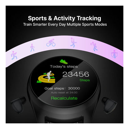 Ai+ Wearbuds with Built-in TWS, ENC & Sports Modes, Health Suite Smartwatch (Midnight Black Strap, Free Size)