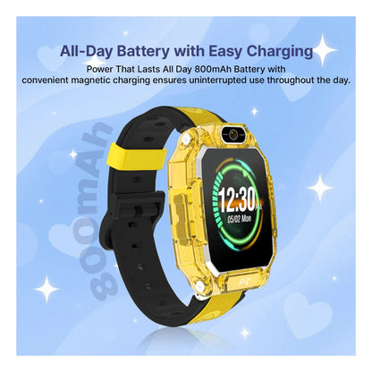 Ai+ NovaWatch Kids 4G with Live GPS, Video Call, SOS & Geo-Fencing Smartwatch (Sunny Yellow Strap, Free Size)