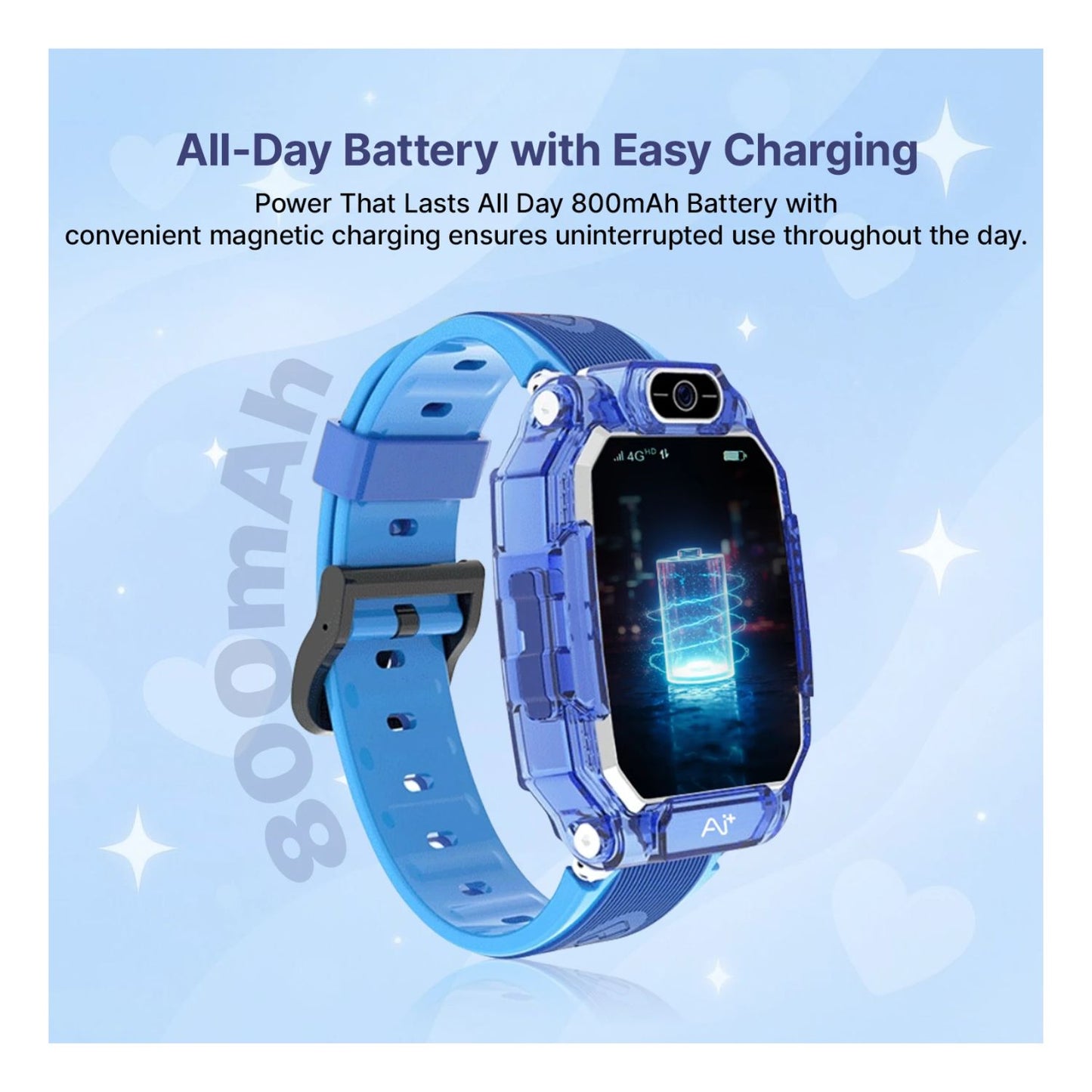 Ai+ NovaWatch Kids 4G with Live GPS, Video Call, SOS & Geo-Fencing Smartwatch (Thunder Blue Strap, Free Size)