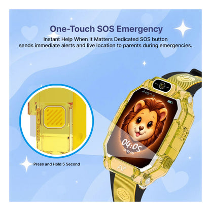 Ai+ NovaWatch Kids 4G with Live GPS, Video Call, SOS & Geo-Fencing Smartwatch (Sunny Yellow Strap, Free Size)