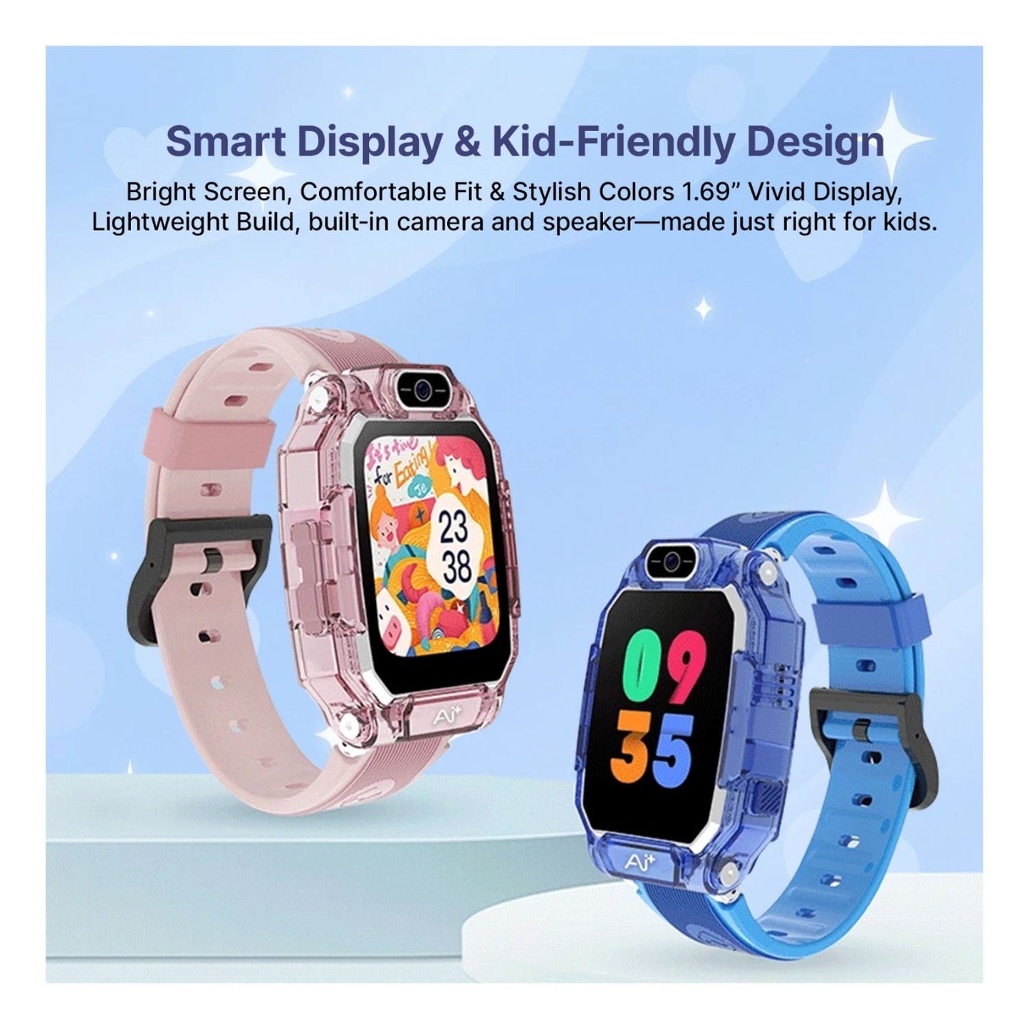 Ai+ NovaWatch Kids 4G with Live GPS, Video Call, SOS & Geo-Fencing Smartwatch (Thunder Blue Strap, Free Size)