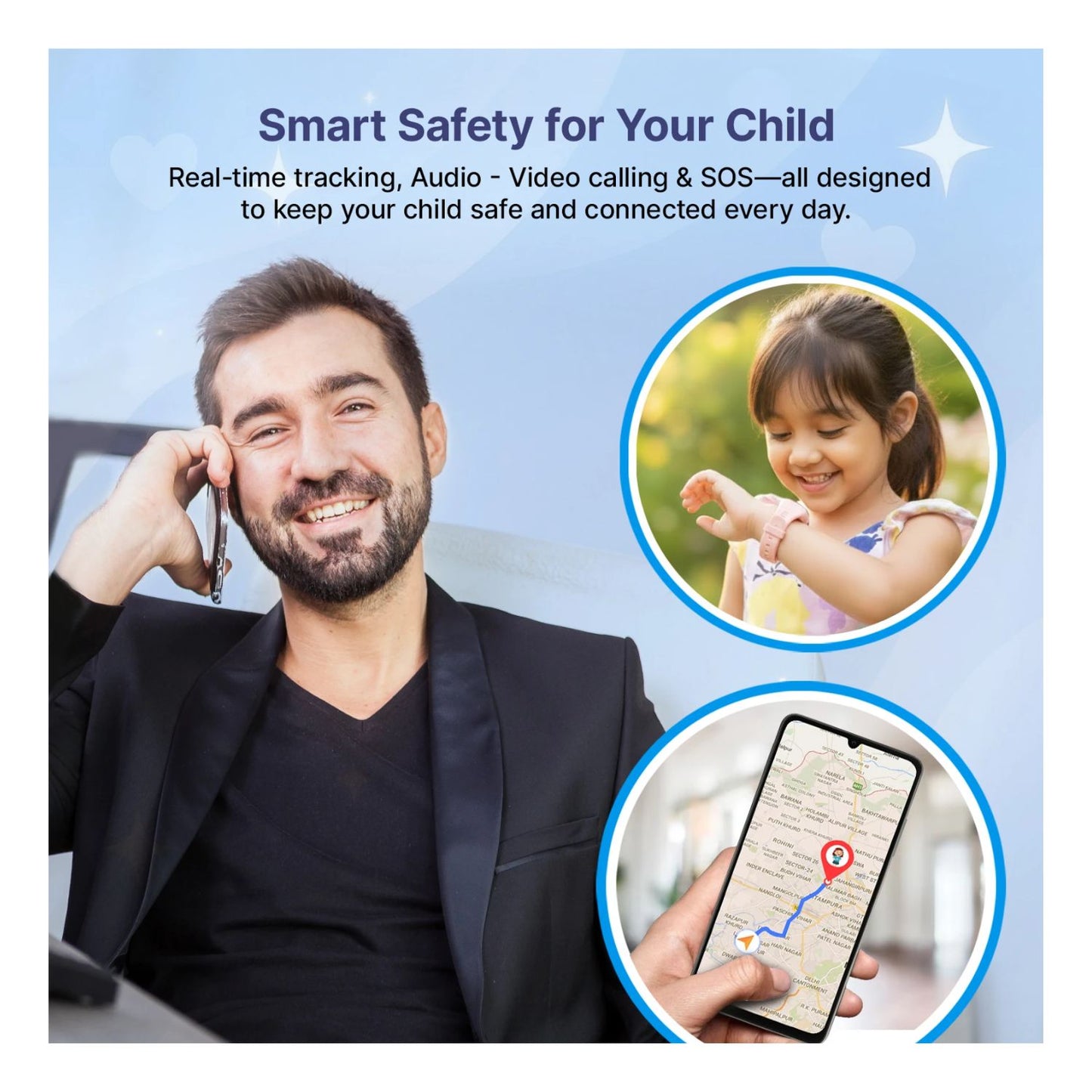 Ai+ NovaWatch Kids 4G with Live GPS, Video Call, SOS & Geo-Fencing Smartwatch (Thunder Blue Strap, Free Size)