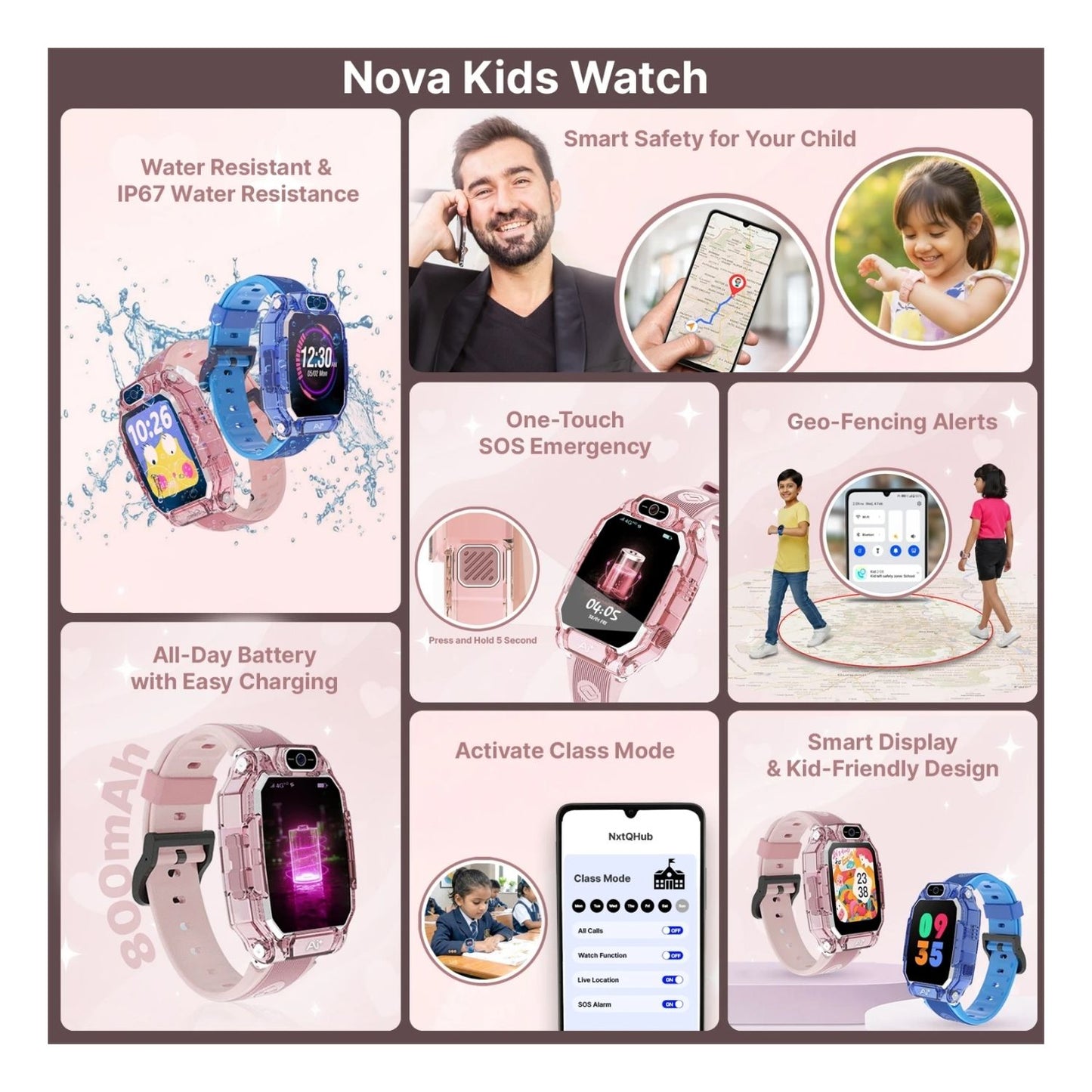 Ai+ NovaWatch Kids 4G with Live GPS, Video Call, SOS & Geo-Fencing Smartwatch (Magic Pink Strap, Free Size)