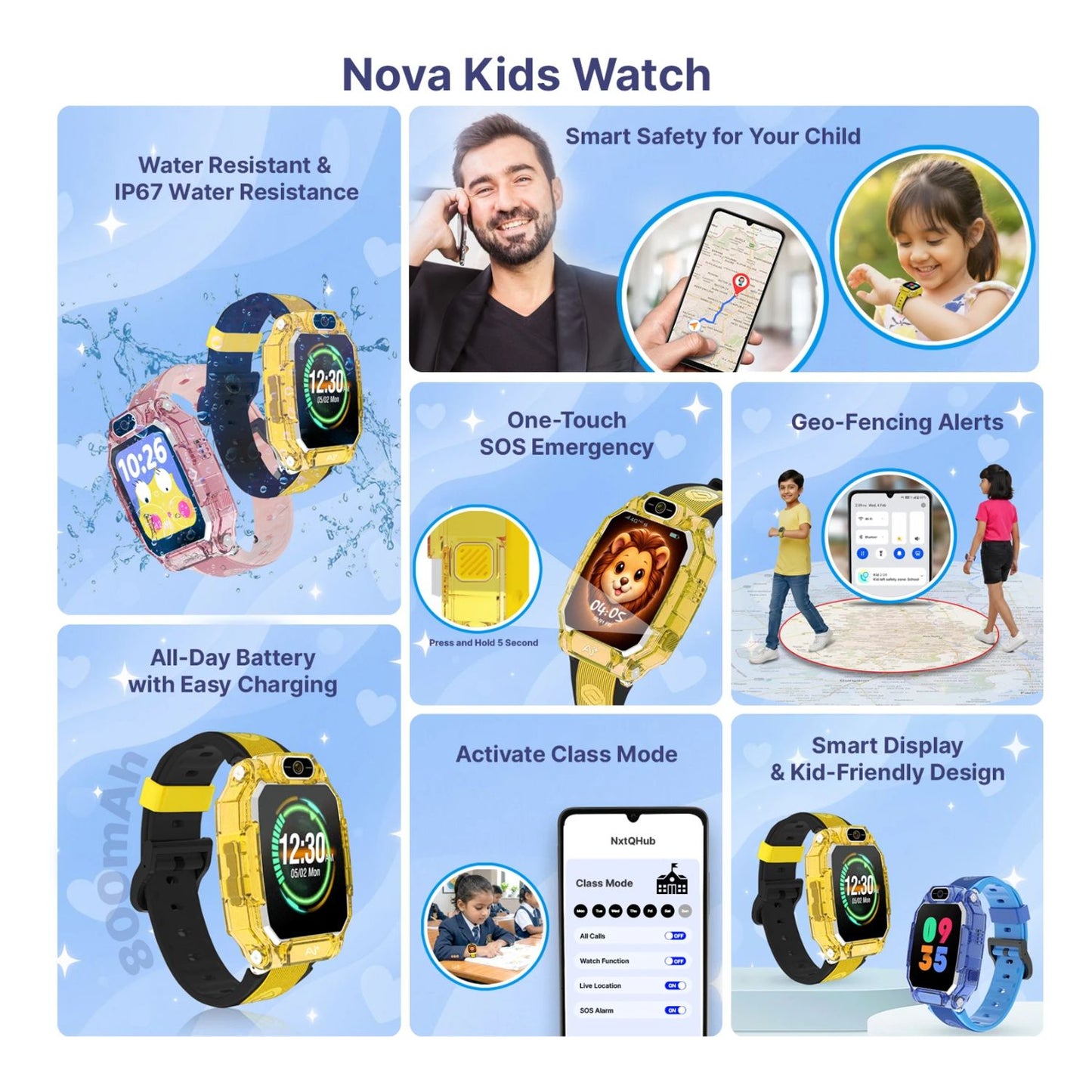 Ai+ NovaWatch Kids 4G with Live GPS, Video Call, SOS & Geo-Fencing Smartwatch (Sunny Yellow Strap, Free Size)
