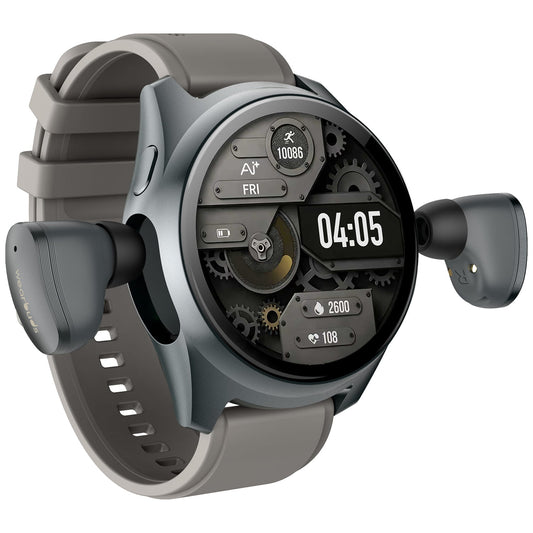 Ai+ Wearbuds with Built-in TWS, ENC & Sports Modes, Health Suite Smartwatch (Space Grey Strap, Free Size)