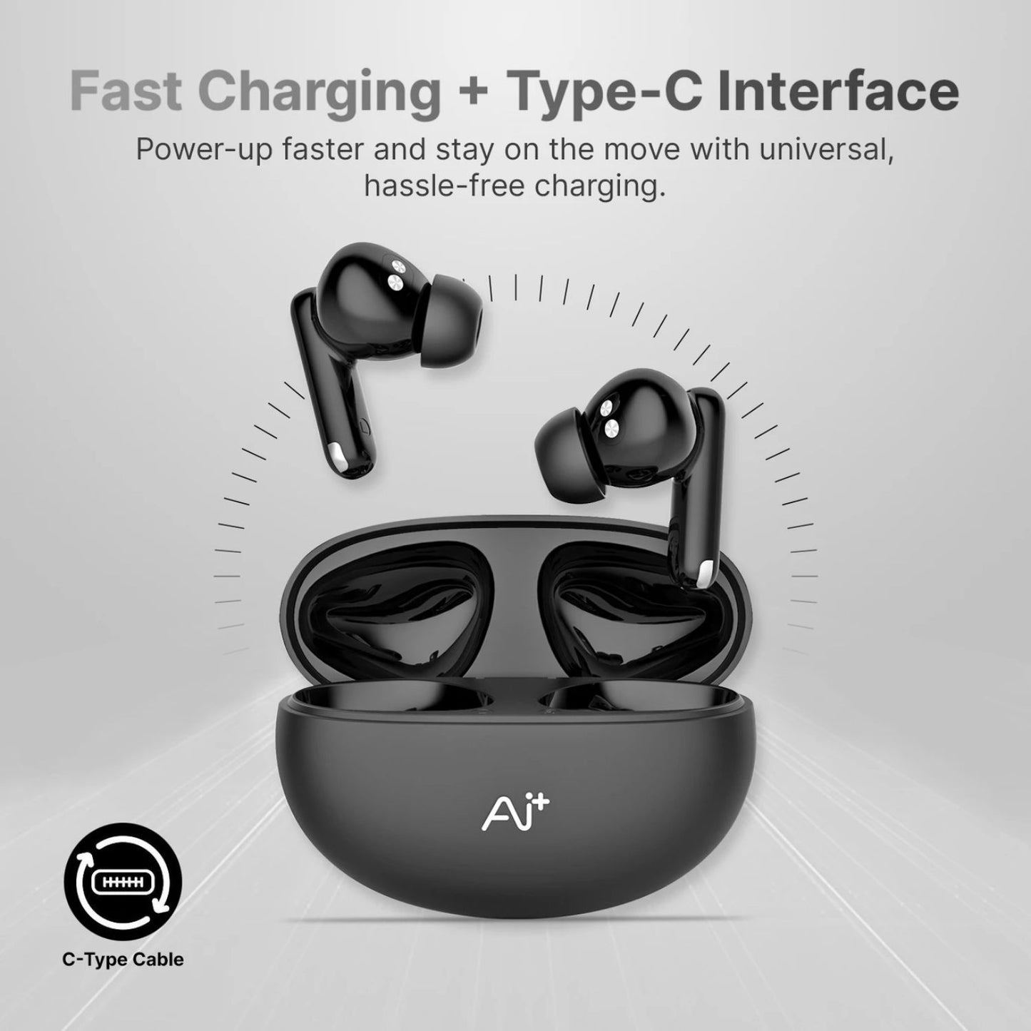 Ai+ NovaPod Beats with Heart Rate Sensor, 35db ANC, 50ms Ultra Low Latency Bluetooth Headset (Black Chrome, True Wireless)
