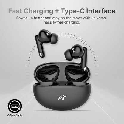 Ai+ NovaPod Beats with Heart Rate Sensor, 35db ANC, 50ms Ultra Low Latency Bluetooth Headset (Black Chrome, True Wireless)