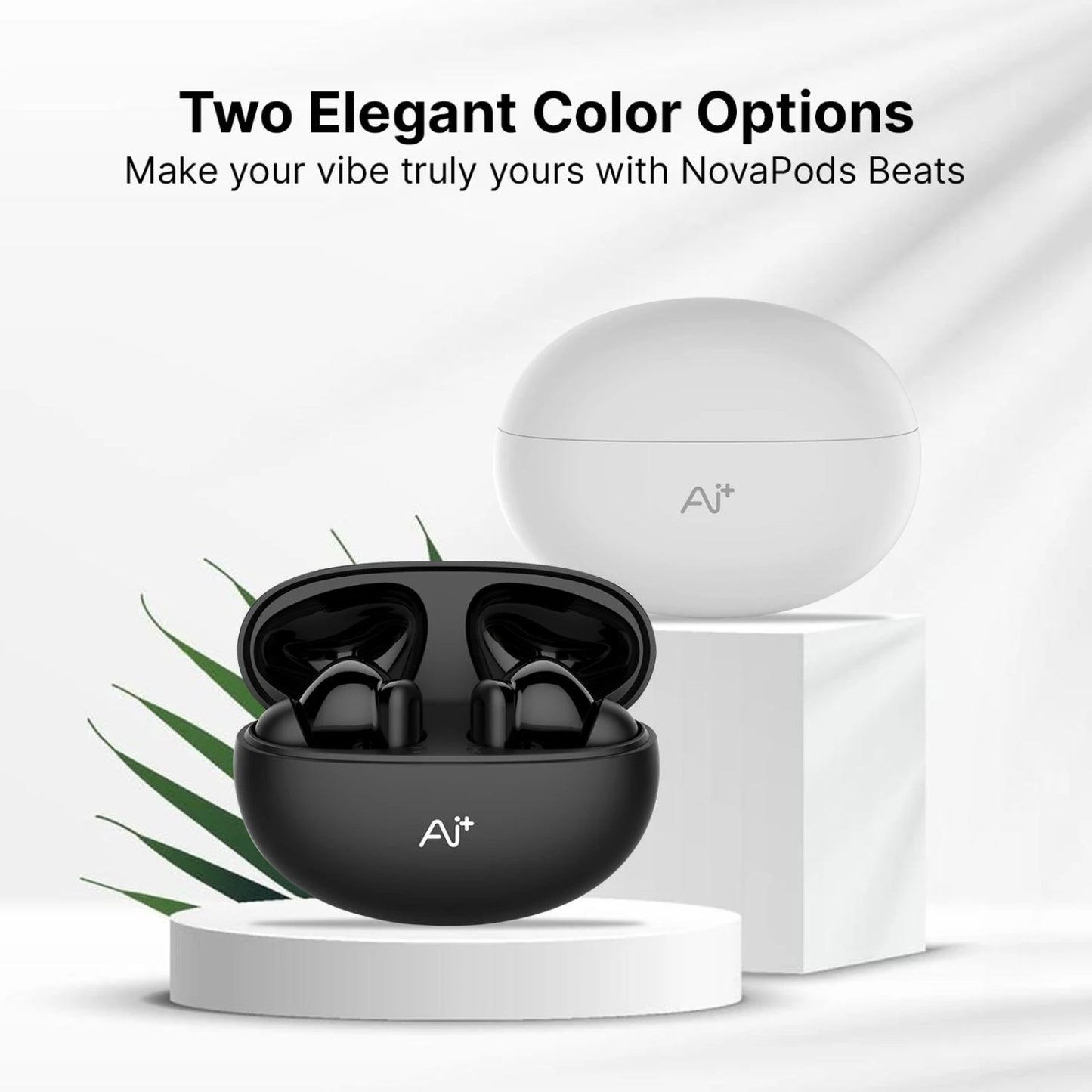 Ai+ NovaPod Beats with Heart Rate Sensor, 35db ANC, 50ms Ultra Low Latency Bluetooth Headset (Black Chrome, True Wireless)