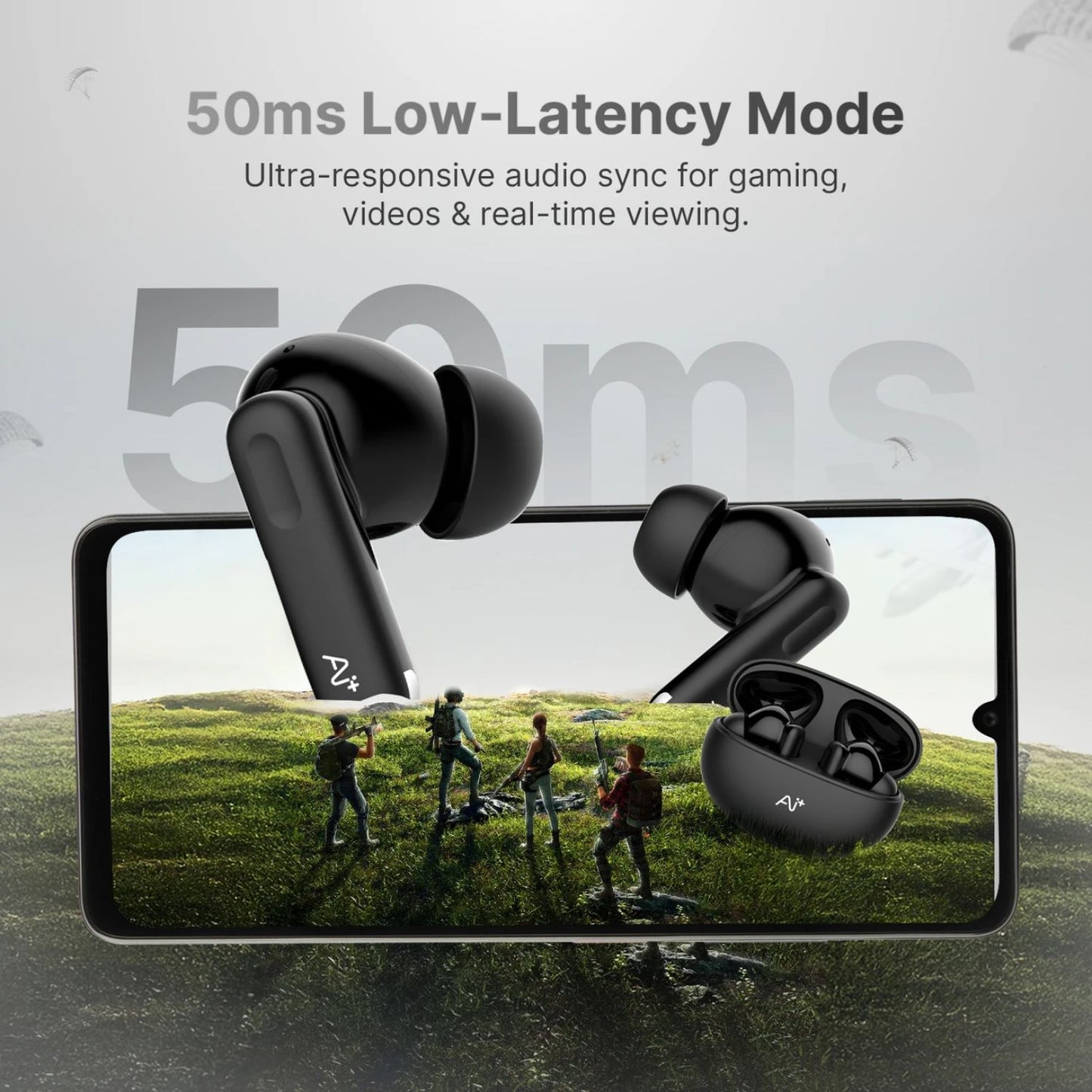 Ai+ NovaPod Beats with Heart Rate Sensor, 35db ANC, 50ms Ultra Low Latency Bluetooth Headset (Black Chrome, True Wireless)
