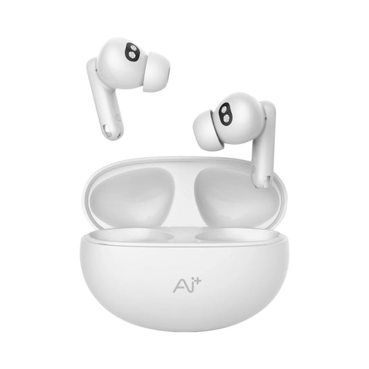 Ai+ NovaPod Beats with Heart Rate Sensor, 35db ANC, 50ms Ultra Low Latency Bluetooth Headset (Pearl White, True Wireless)