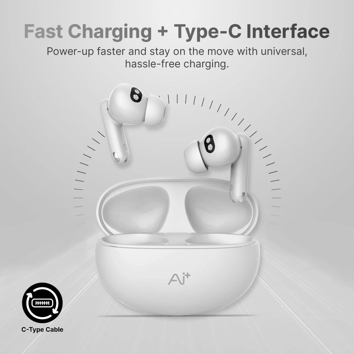 Ai+ NovaPod Beats with Heart Rate Sensor, 35db ANC, 50ms Ultra Low Latency Bluetooth Headset (Pearl White, True Wireless)