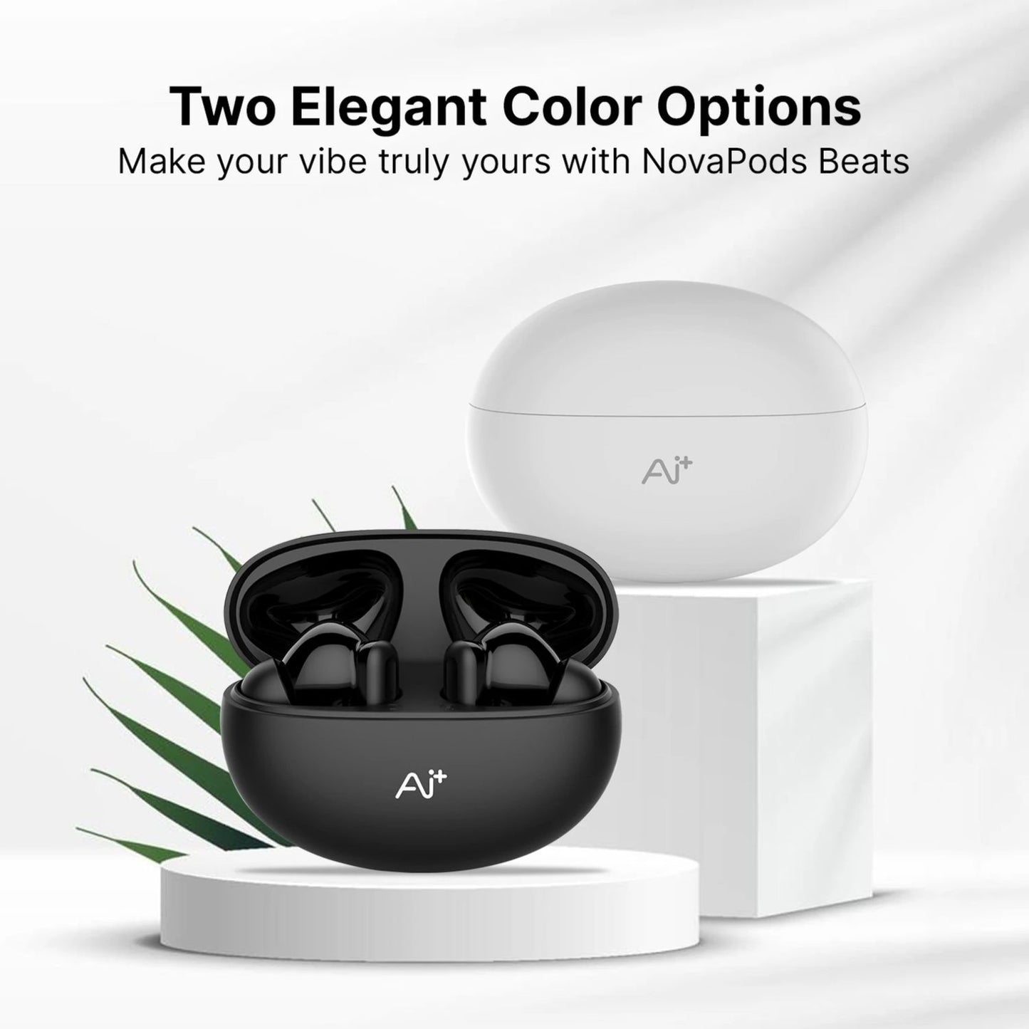 Ai+ NovaPod Beats with Heart Rate Sensor, 35db ANC, 50ms Ultra Low Latency Bluetooth Headset (Pearl White, True Wireless)