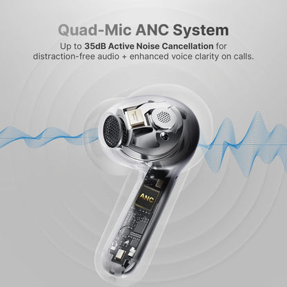 Ai+ NovaPod Beats with Heart Rate Sensor, 35db ANC, 50ms Ultra Low Latency Bluetooth Headset (Pearl White, True Wireless)