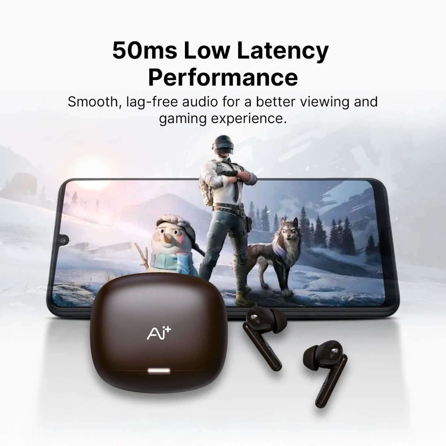 Ai+ NovaPods Air 4 Mic ENC, 50ms Ultra Low Latency, 22Hours Playtime, IPX4 Bluetooth Headset (Expresso Brown, True Wireless)