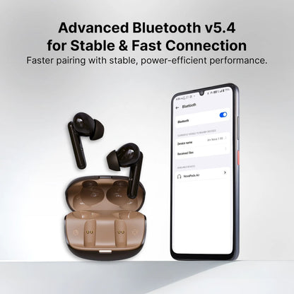 Ai+ NovaPods Air 4 Mic ENC, 50ms Ultra Low Latency, 22Hours Playtime, IPX4 Bluetooth Headset (Expresso Brown, True Wireless)