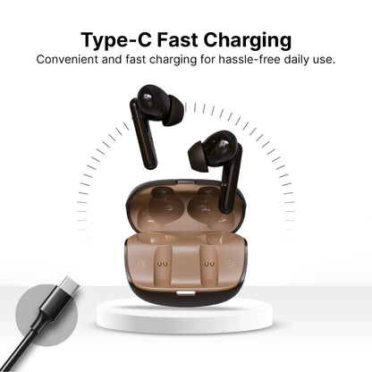 Ai+ NovaPods Air 4 Mic ENC, 50ms Ultra Low Latency, 22Hours Playtime, IPX4 Bluetooth Headset (Expresso Brown, True Wireless)