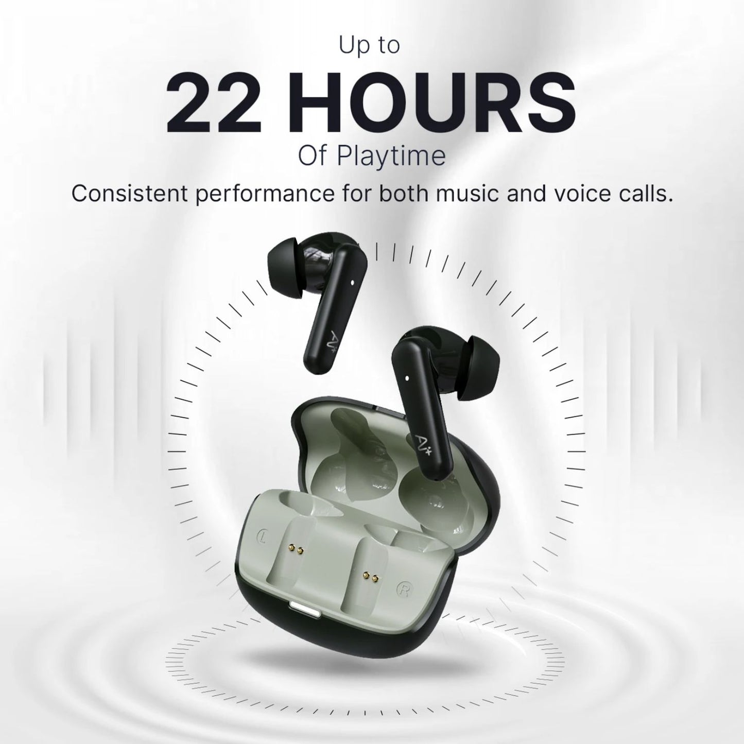 Ai+ NovaPods Air 4 Mic ENC, 50ms Ultra Low Latency, 22Hours Playtime, IPX4 Bluetooth Headset (Moss Green, True Wireless)