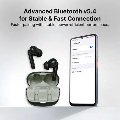 Ai+ NovaPods Air 4 Mic ENC, 50ms Ultra Low Latency, 22Hours Playtime, IPX4 Bluetooth Headset (Moss Green, True Wireless)