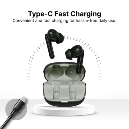 Ai+ NovaPods Air 4 Mic ENC, 50ms Ultra Low Latency, 22Hours Playtime, IPX4 Bluetooth Headset (Moss Green, True Wireless)